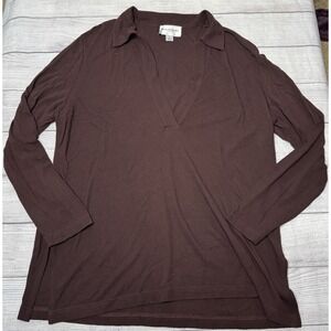 Emanuel Ungaro Vintage‎ Chocolate Brown Rayon Tunic Top Shirt Deep V Size Large